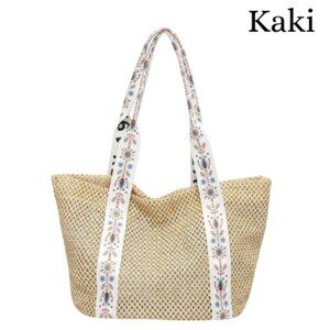 Straw Tote Waterproof Bag Large Kaki